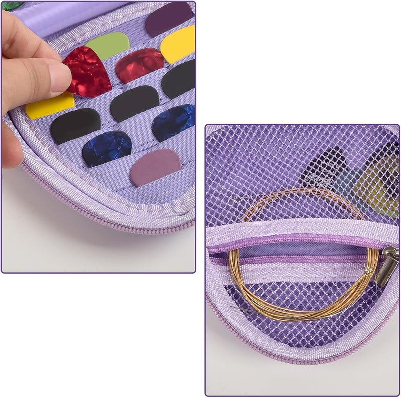 Comecase Guitar Picks Holder Case for Acoustic Electric Guitar Holds Over 39 Packs, Variety Pack Bass Picks Storage Pouch Organizer, Guitar Plectrums Bag with Mesh Pocket for Other Accessories - Purple - Image 3